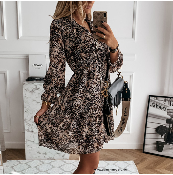 Leopard Druck Langarm Kleid