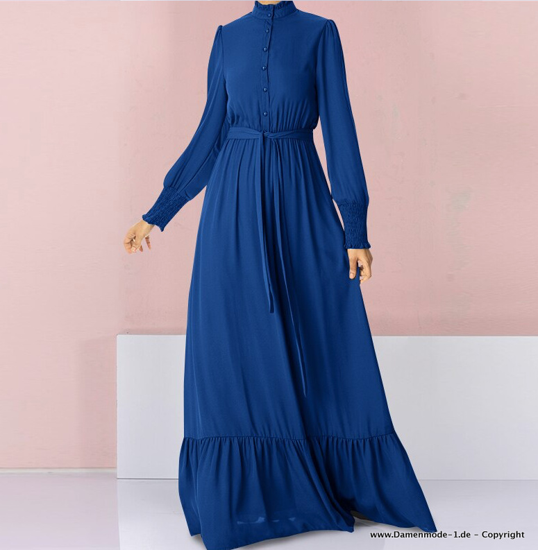  A Linie Damenkleid Elegant in Blau Hochgeschlossen