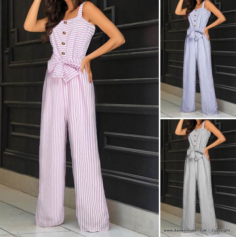 Sommer Overall Playsuits Einteiler Ärmellos mit Streifen 