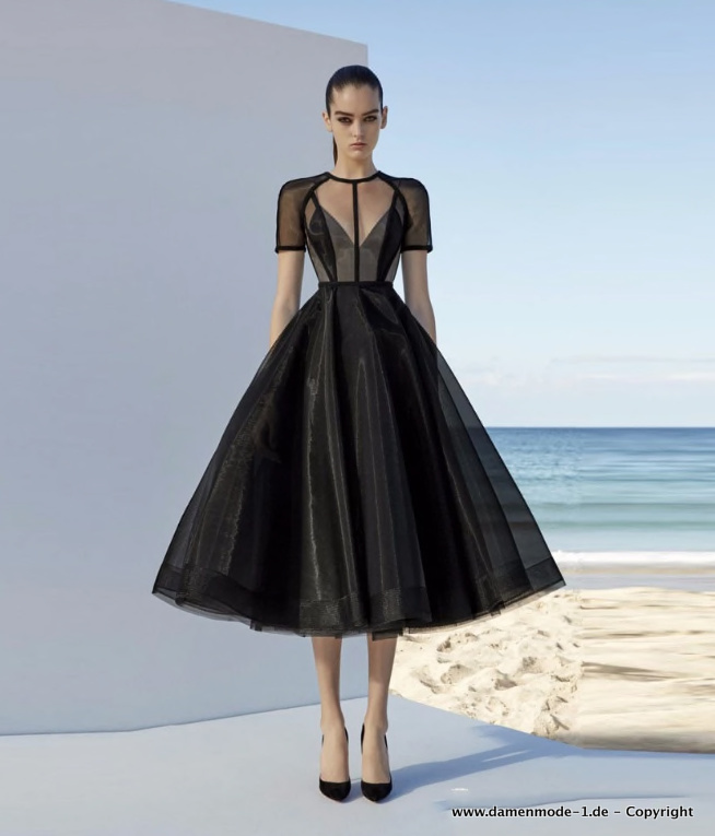 A Linie Petticoat Style Abendkleid Wadenlang in Schwarz