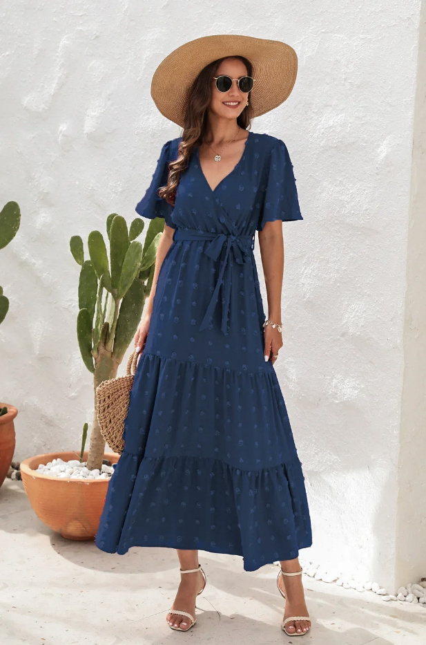 A Linie Kurzarm Sommerkleid Nele Lang in Dunkelblau