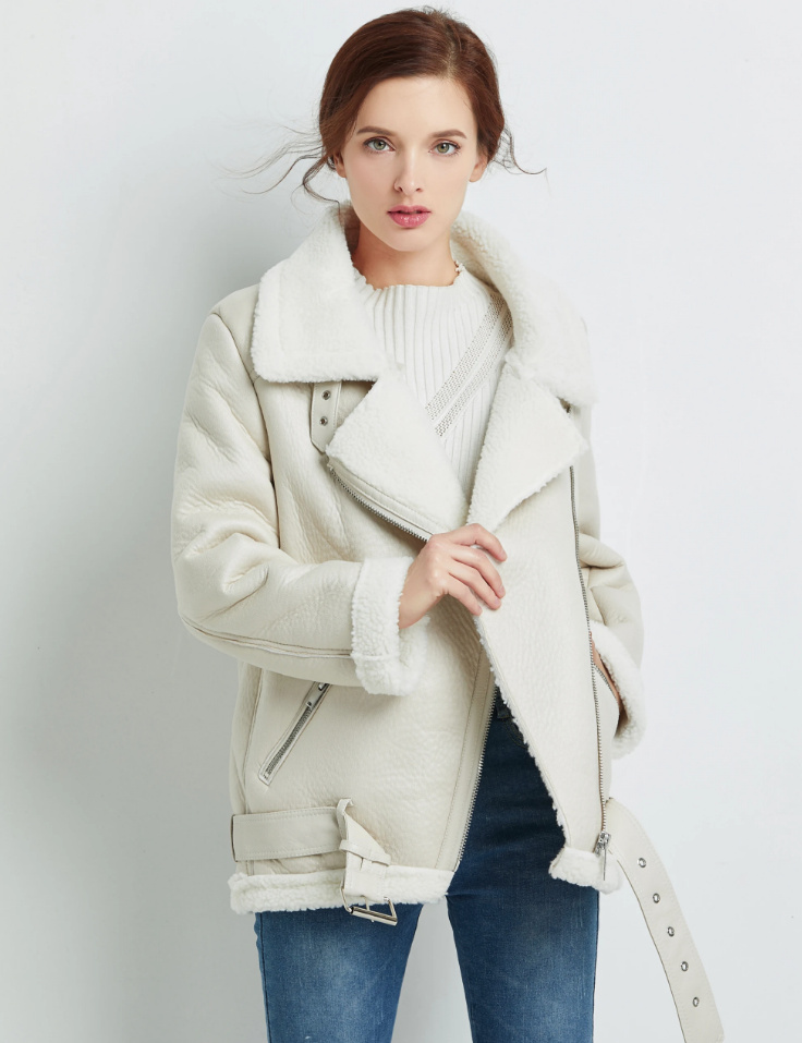 Warme Kunst Lamm Pelz Lederjacke in Beige