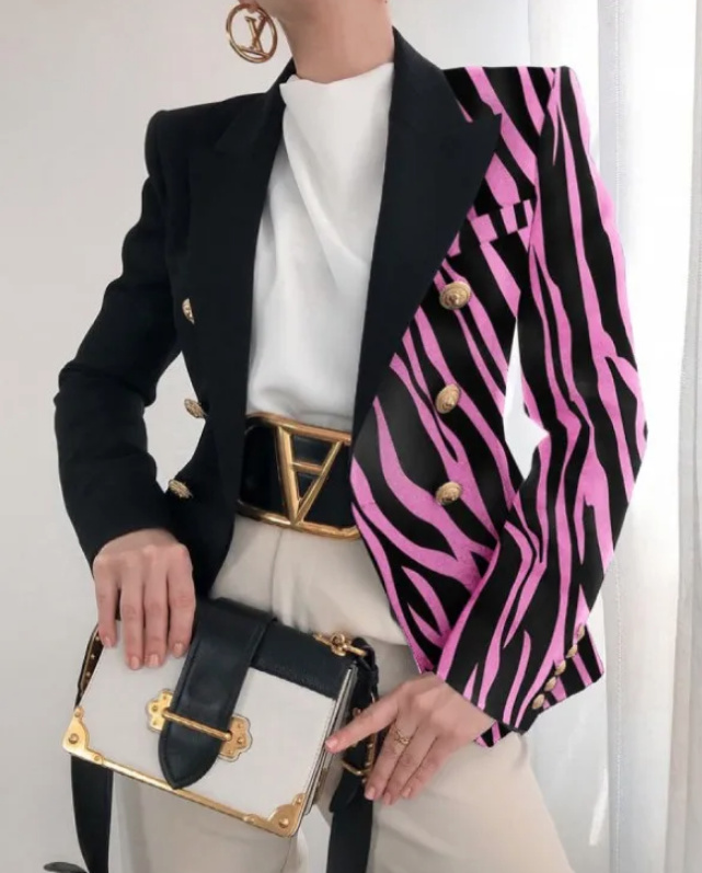 Retro Style Damen Blazer Elegant in Schwarz Pink