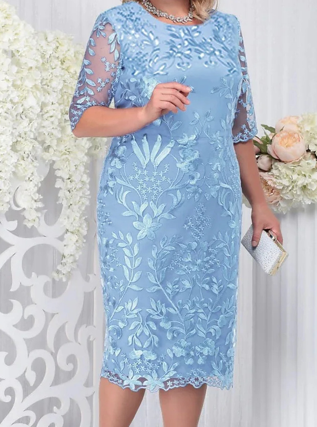 Elegantes Abenkleid Cocktailkleid Knielang in Hellblau mit Spitze