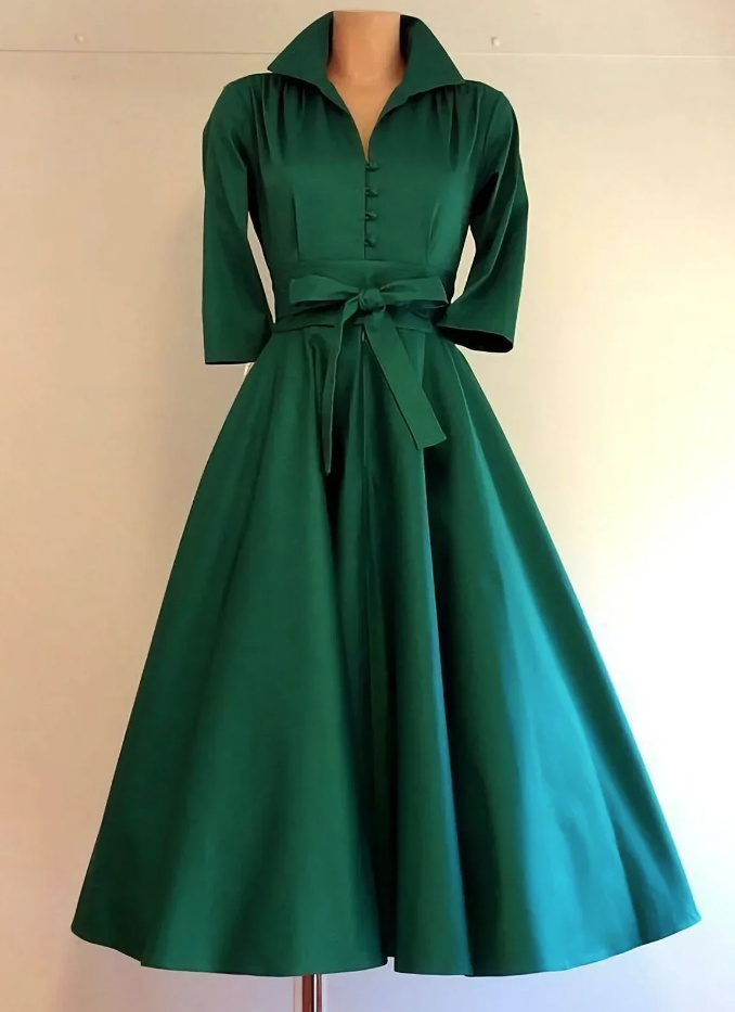 Elegantes A Linie Satin Kleid in Dunkelgrün