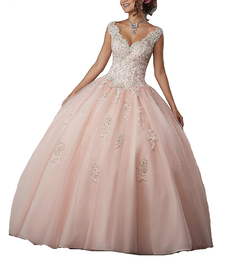  A Linie Abendkleid Ballkleid Ariel mit V Ausschnitt in Zartrosa