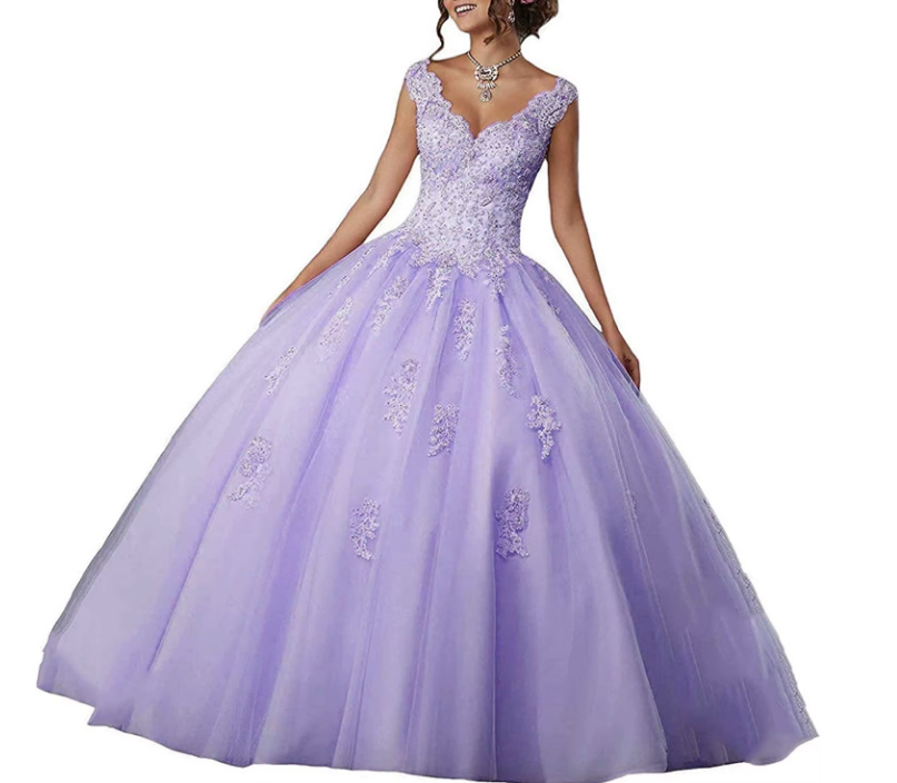  A Linie Abendkleid Ballkleid Ariel mit V Ausschnitt in Helllila