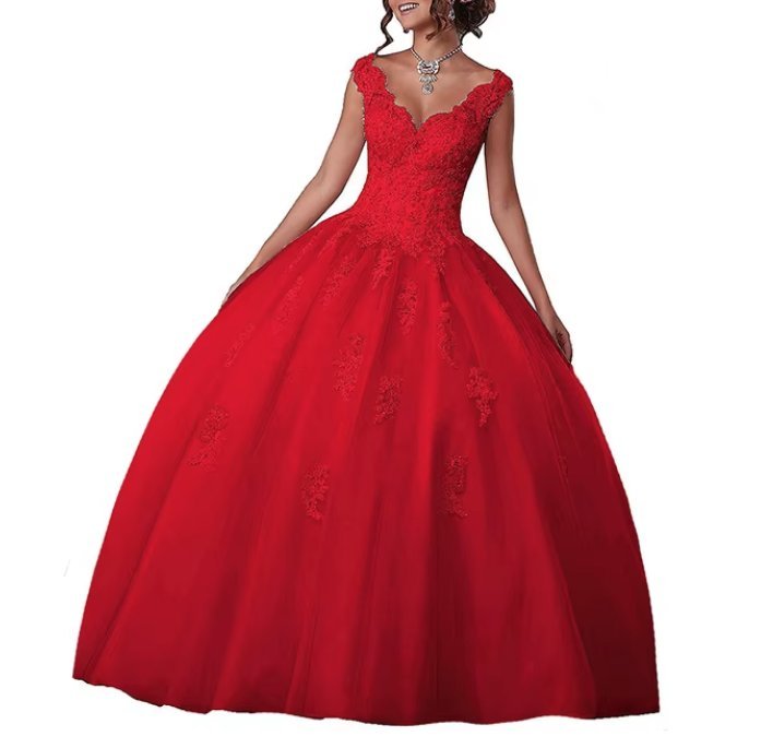  A Linie Abendkleid Ballkleid Ariel mit V Ausschnitt in Rot