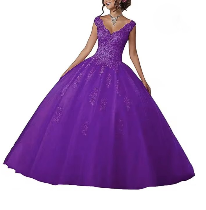  A Linie Abendkleid Ballkleid Ariel mit V Ausschnitt in Lila