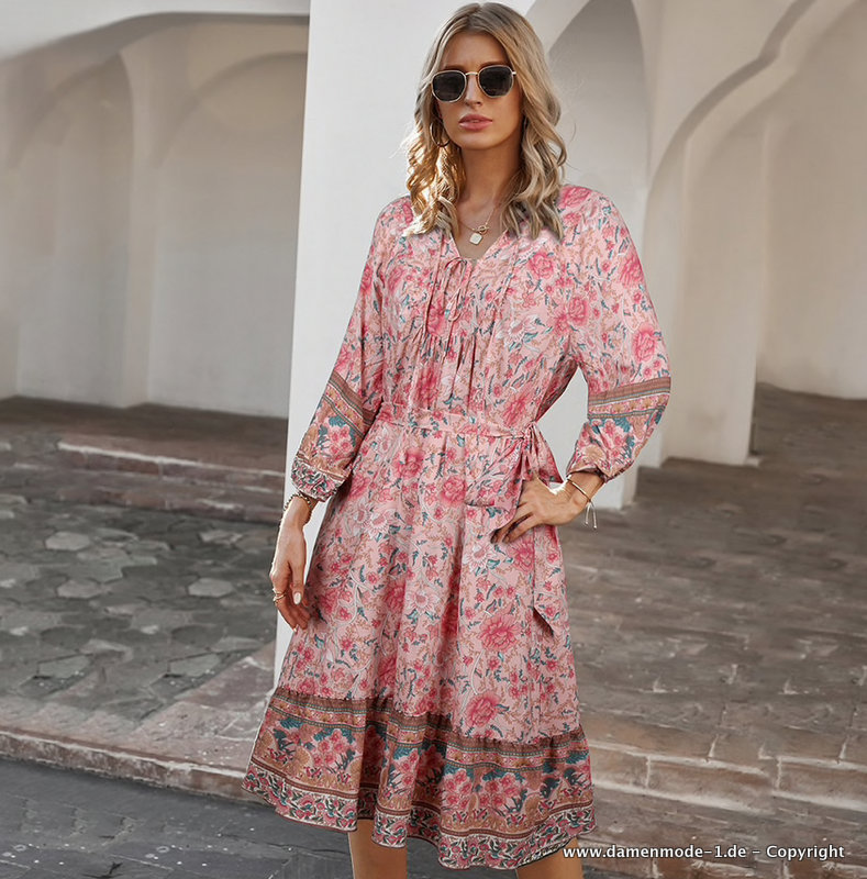 Boho Style Langarm Sommerkleid Knielang