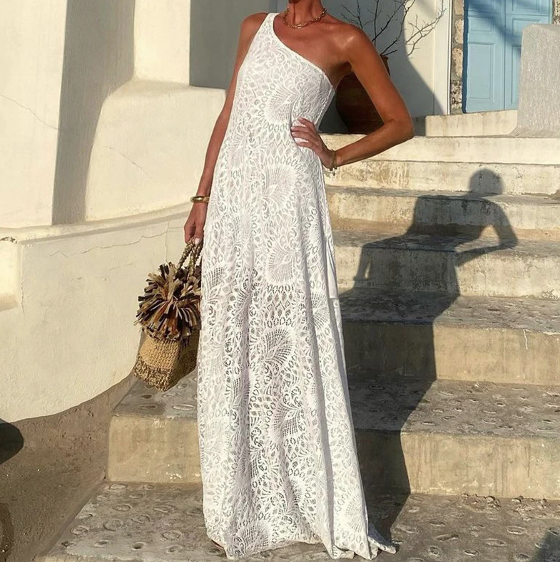 One Shoulder Maxi Sommerkleid Lang in Weiß