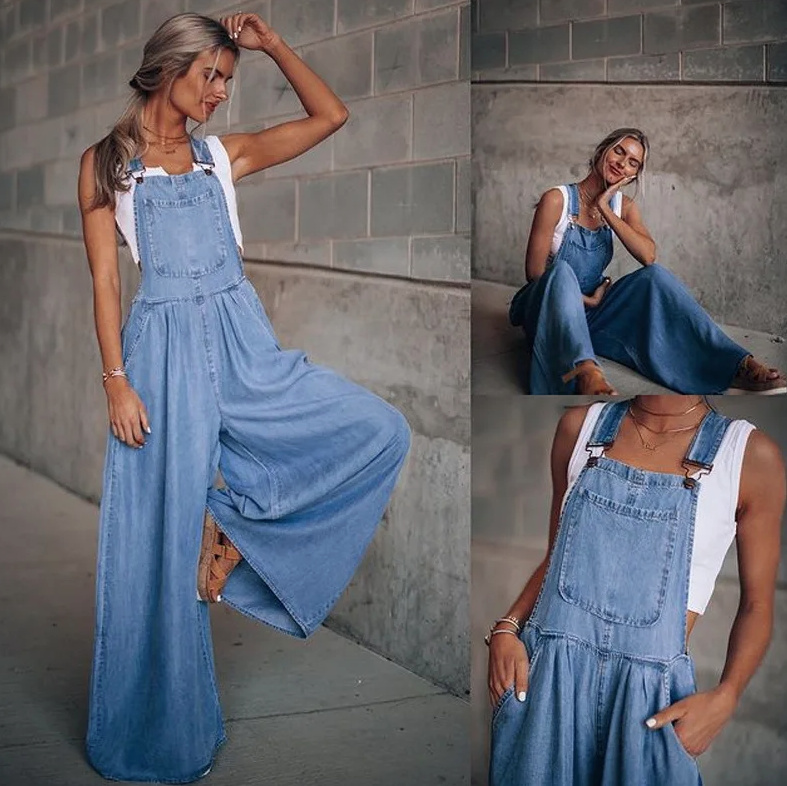 Jeans Overall Betty A Linie Latzhose in Hellblau mit Taschen