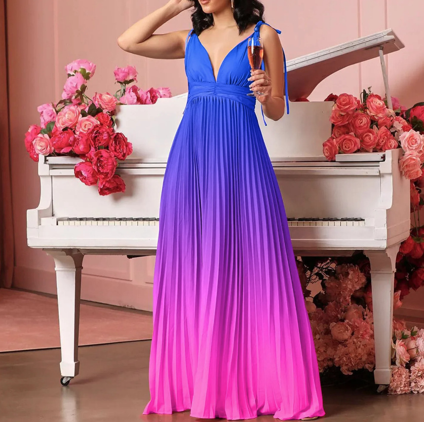 Empire Maxi Kleid Elegant Gradier in Blau Pink Lang