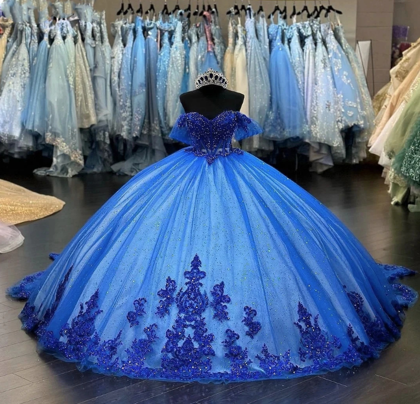 Prinzessin Ballkleid Beixing Schulterfrei mit Spitze in Königsblau