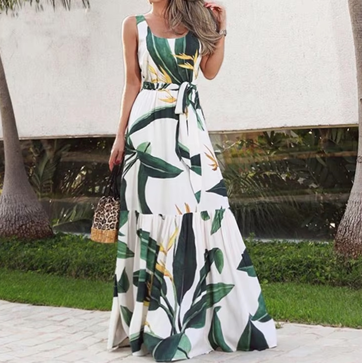 A Linie Print Maxi Sommerkleid Online Lang Weiß mit Blumenmuster