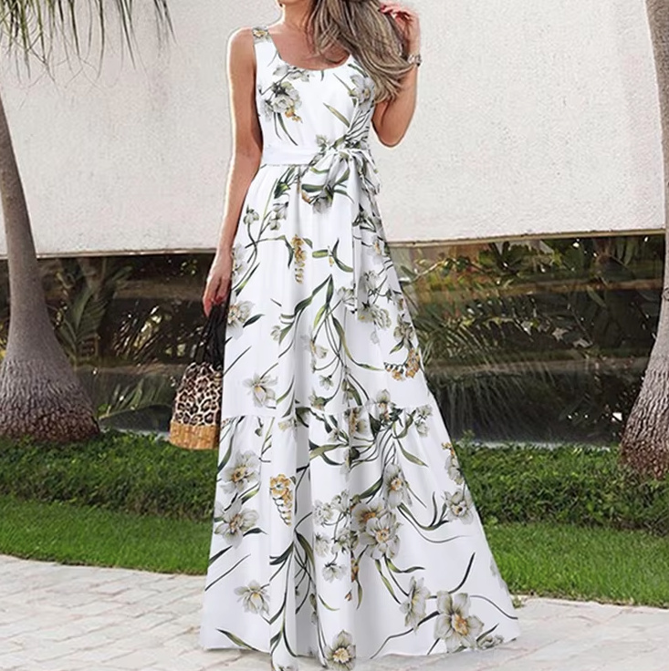 A Linie Print Maxi Sommerkleid Brenna Lang Weiß mit Blumenmuster