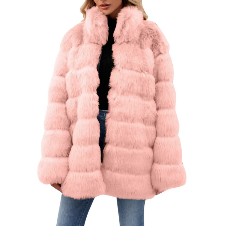 Warme Plüsch Winterjacke für Damen in Rosa