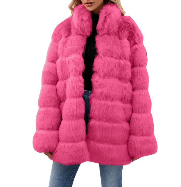 Warme Plüsch Winterjacke für Damen in Pink