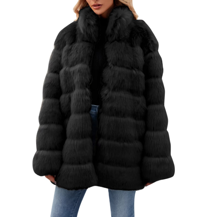 Warme Plüsch Winterjacke für Damen in Schwarz