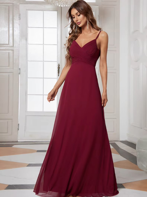 Spaghettiträger Empire maxi Kleid Elegant Lang in Dunkelrot