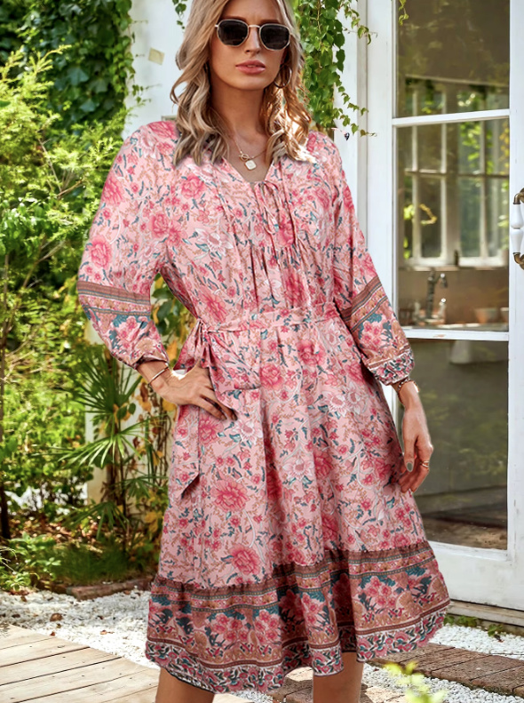 Boho Style Langarm Sommerkleid Bine Knielang 