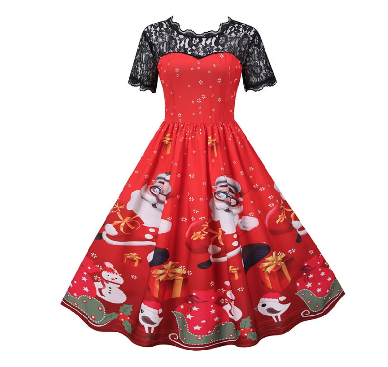 Vintage Style Rockabilly Weihnachtskleid Chadia Knielang mit Ärmel