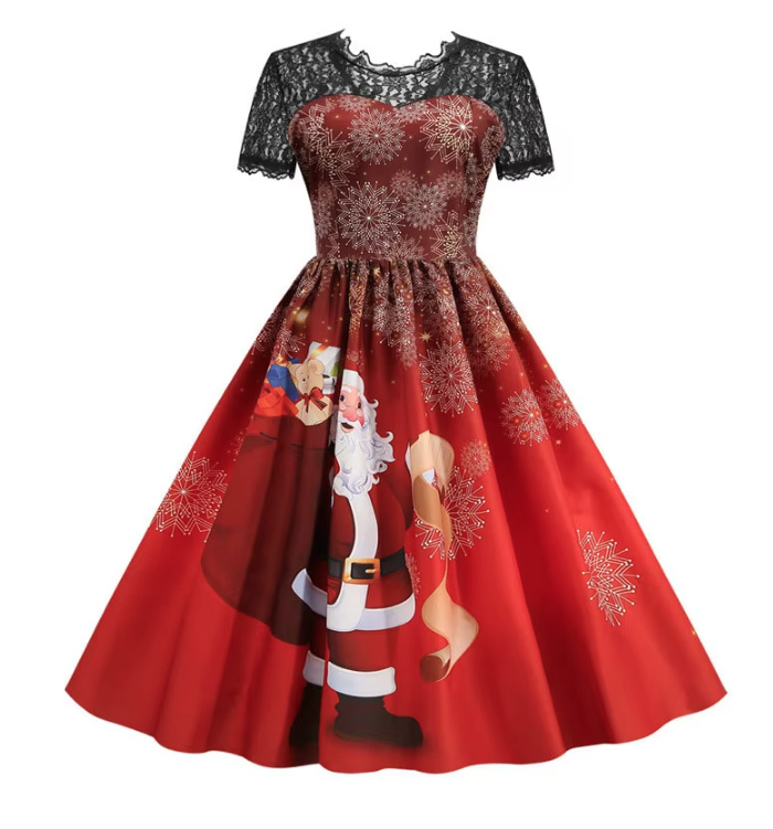 Vintage Style Rockabilly Weihnachtskleid Carmen Knielang mit Ärmel