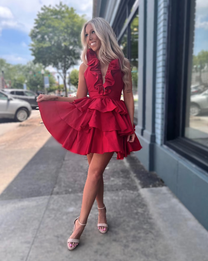 Sexy Mini Rüschen Cocktailkleid in Rot