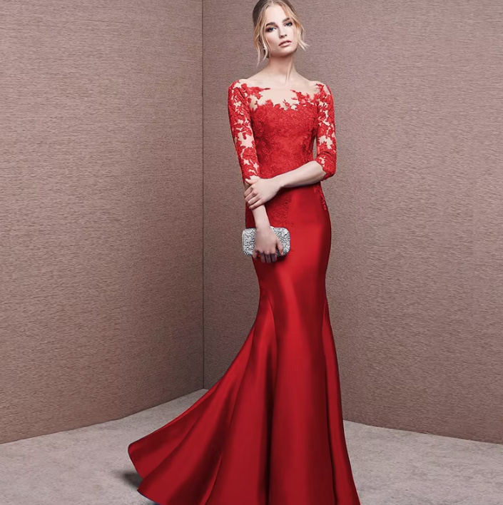 Fit and Flare Abendkleid Carola in Rot mit Spitze