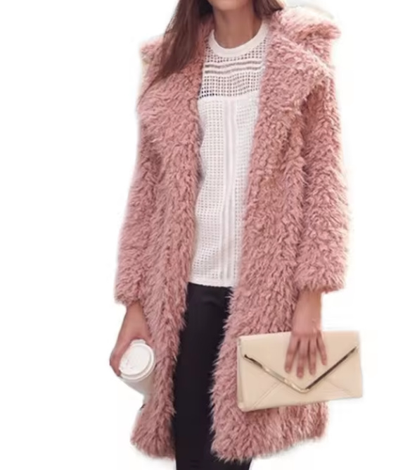 Plüsch Winter Jacke Clarissa mit Kragen in Rosa