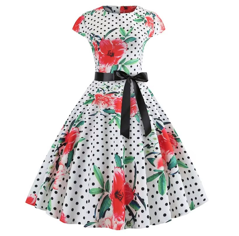 A Linie Vintage 60er Rockabilly Kleid Christel Knielang mit Blumenmuster