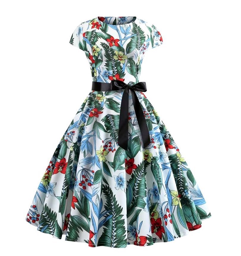 A Linie Vintage 60er Rockabilly Kleid Cecilia Knielang mit Blumenmuster