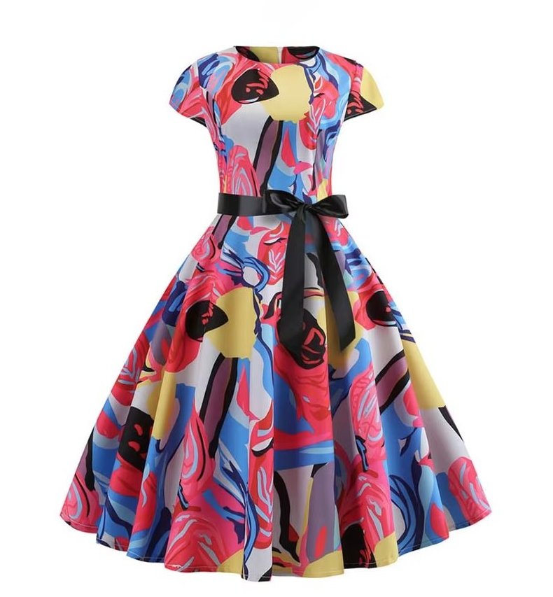 A Linie Vintage 60er Rockabilly Kleid Charline Knielang Bunt