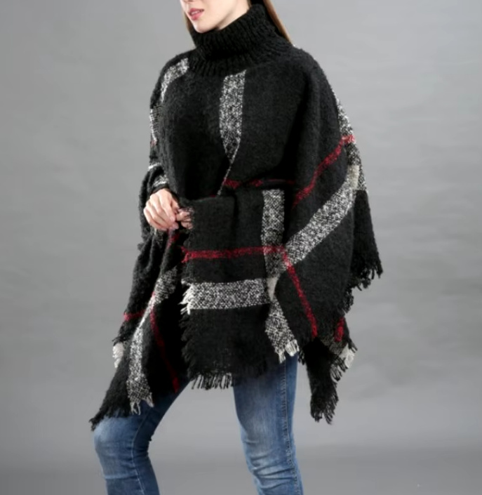 Damen Poncho Christel Strickjacke Schwarz