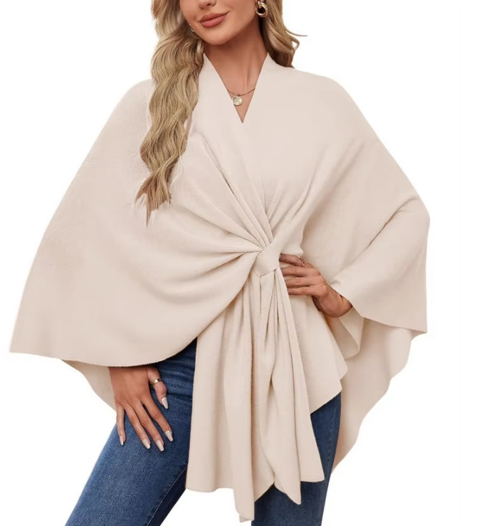 Elegantes Damen Kaschmir Cape Poncho in Elfenbein