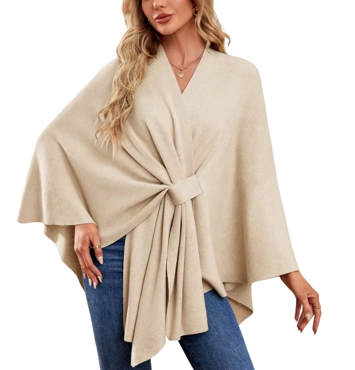 Elegantes Damen Kaschmir Cape Poncho in Creme