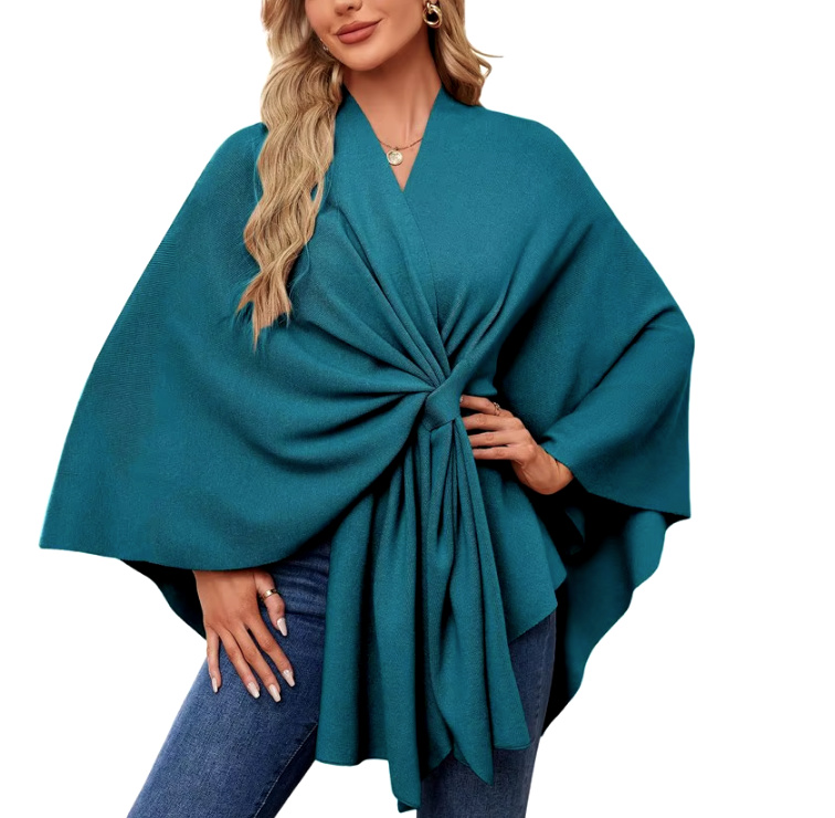 Elegantes Damen Kaschmir Cape Poncho in Blau