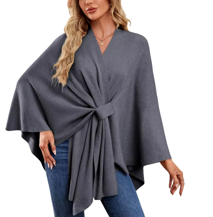 Elegantes Damen Kaschmir Cape Poncho in Silber