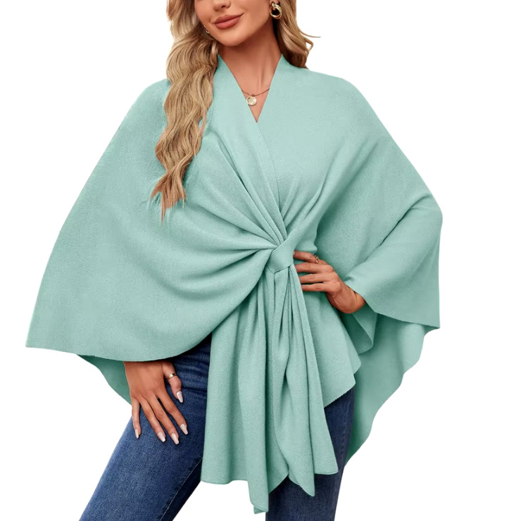 Elegantes Damen Kaschmir Cape Poncho in Mintgrün