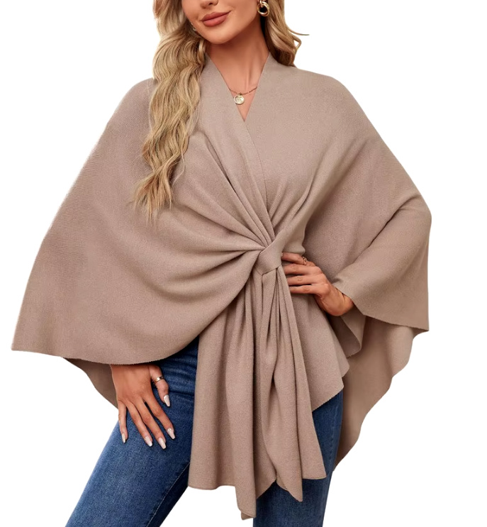 Elegantes Damen Kaschmir Cape Poncho in Beige