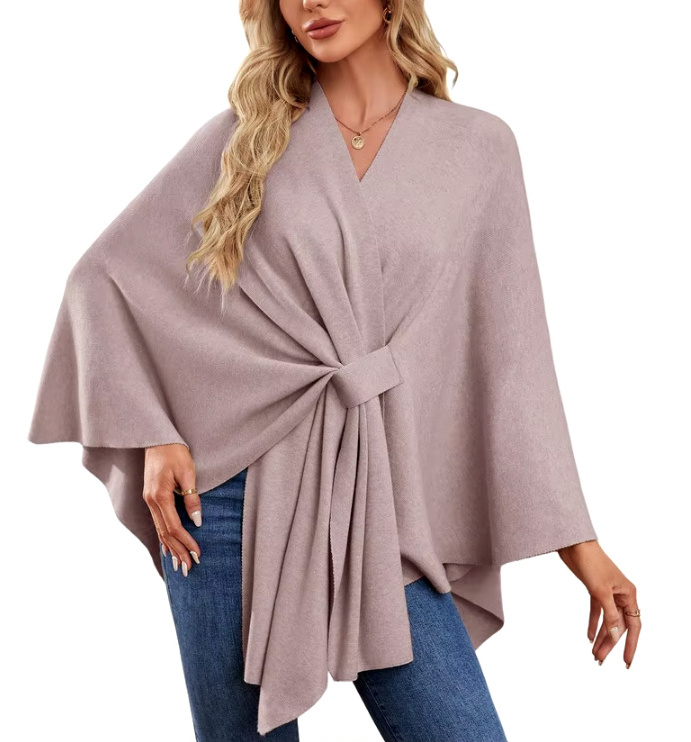 Elegantes Damen Kaschmir Cape Poncho in Lachs