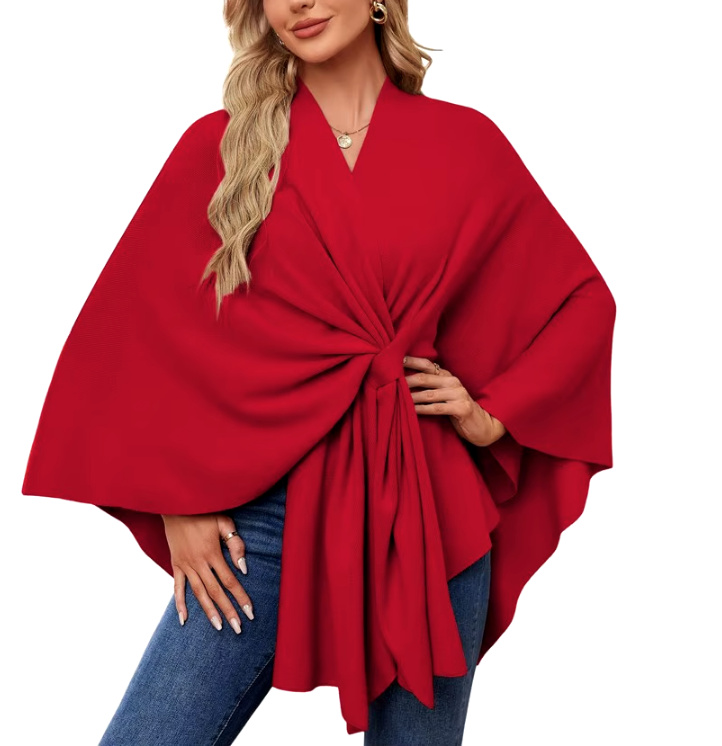 Elegantes Damen Kaschmir Cape Poncho in Rot