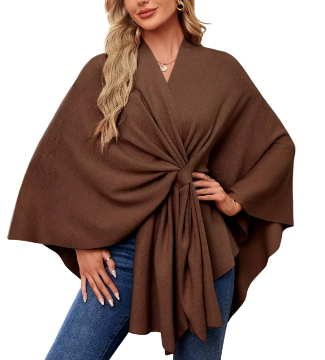 Elegantes Damen Kaschmir Cape Poncho in Braun