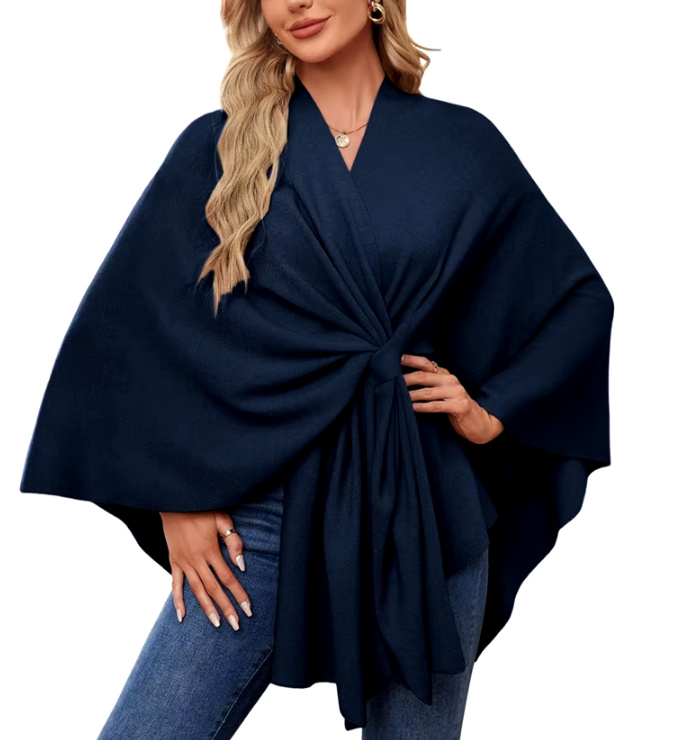 Elegantes Damen Kaschmir Cape Poncho in Marineblau