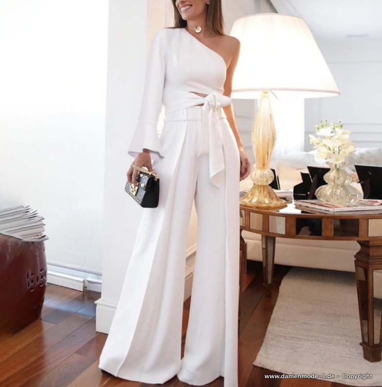 One Shoulder Onepice Jumpsuit Einteiler Elegant in Weiß